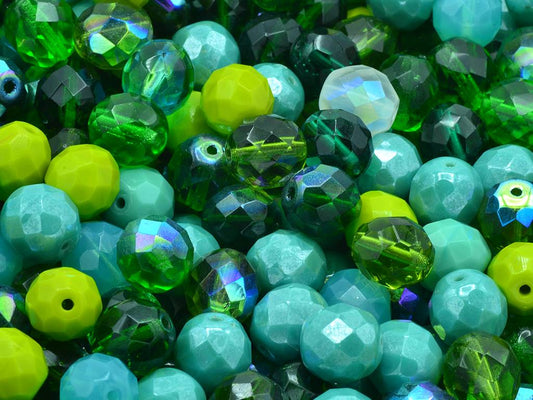 Fire Polished Faceted Beads Round 10 mm, Mixed Colors Green (), Bohemia Crystal Glass, Czechia 15119001