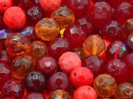 Fire Polished Faceted Beads Round 12 mm, Mixed Colors Red (), Bohemia Crystal Glass, Czechia 15119001