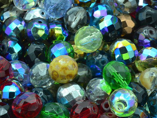 Fire Polished Faceted Beads Round 12 mm, Mixed Colors Coated (), Bohemia Crystal Glass, Czechia 15119001