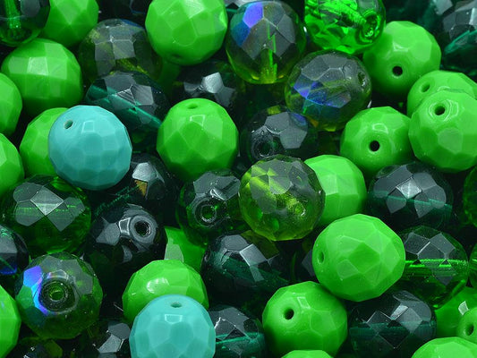 Fire Polished Faceted Beads Round 12 mm, Mixed Colors Green (), Bohemia Crystal Glass, Czechia 15119001