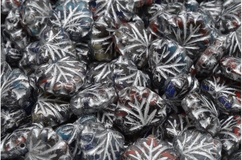 メープルリーフビーズ、ミックスカラー、シルバーライン（MIX-54301）、ガラス、チェコ共和国