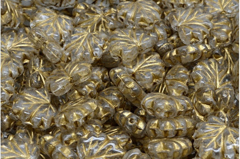 メープルリーフビーズ、クリスタルゴールドライン（00030-54302）、ガラス、チェコ共和国