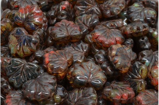 メープルリーフビーズ、ミックスカラートラバーチン（MIX-86800）、ガラス、チェコ共和国