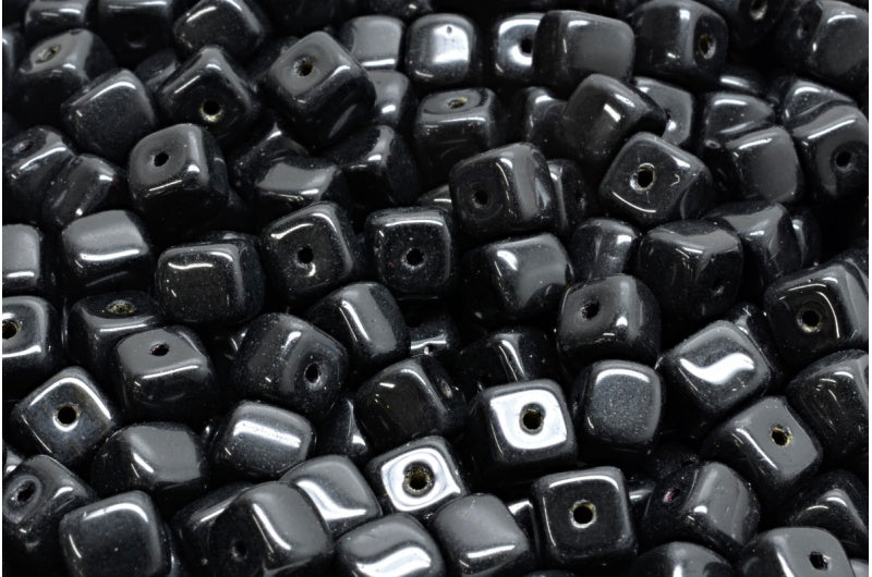 Cube Beads, Black (23980), Glass, Czech Republic