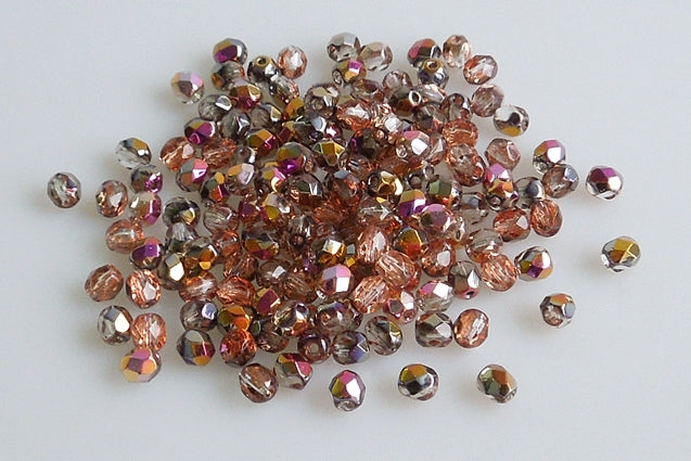 Fire Polished Faceted Beads Round 3 mm, Crystal Crystal Pinkyellow Coating (30-27137), Bohemia Crystal Glass, Czechia 15119001