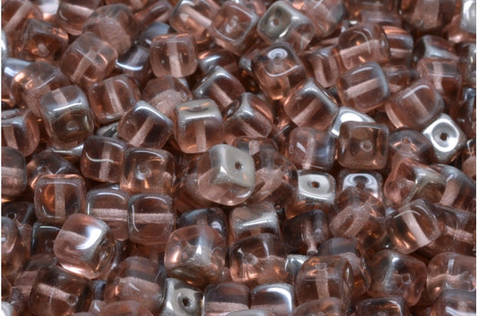 Cube Beads, Transparent Pink Chrom (70130-27401), Glass, Czech Republic