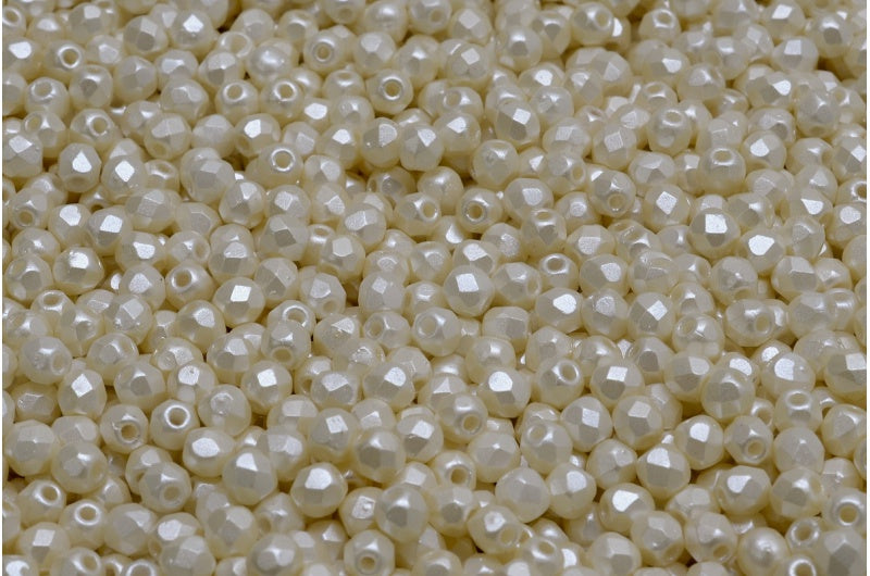 Fire Polished Faceted Beads Round, White 25110 (02010-25110), Bohemia Crystal Glass, Czech Republic