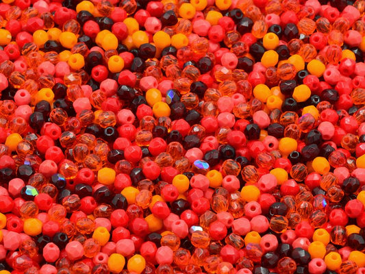 Fire Polished Faceted Beads Round 3 mm, Mixed Colors Red (), Bohemia Crystal Glass, Czechia 15119001