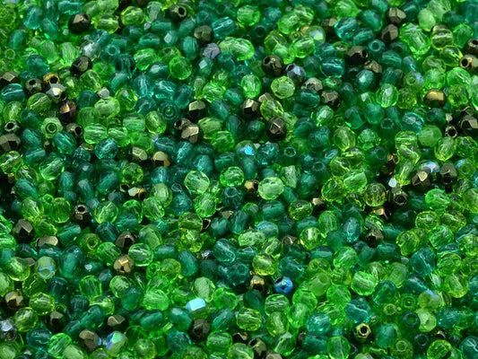 Fire Polished Faceted Beads Round 3 mm, Mixed Colors Green (), Bohemia Crystal Glass, Czechia 15119001