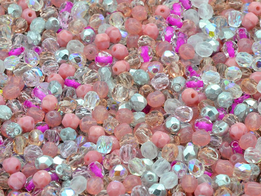 Pressed Beads, Mixed Colors Ruzovy (mix-ruzovy), Glass, Czech Republic