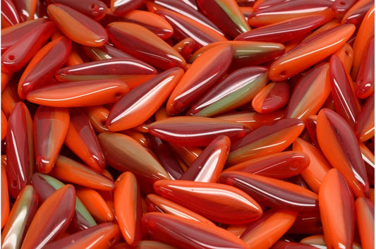 Dagger Beads, Ruby Red Opaque Orange Blue (90080-93130-63000), Glass, Czech Republic