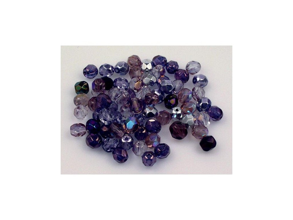 Fire Polished Faceted Beads Round Purple Mix Glass Czech Republic