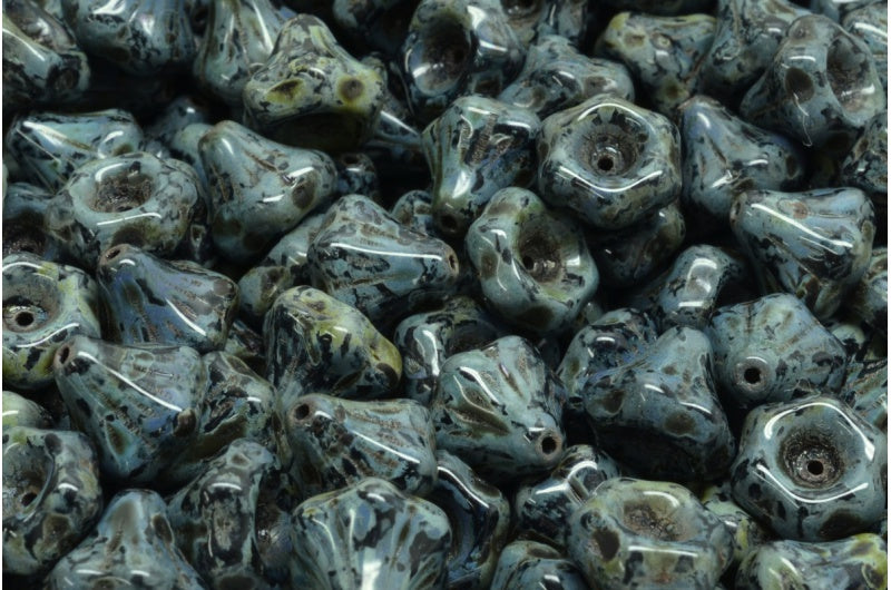 Flower Bell Beads, Black Stain Strong (23980-86805), Glass, Czech Republic