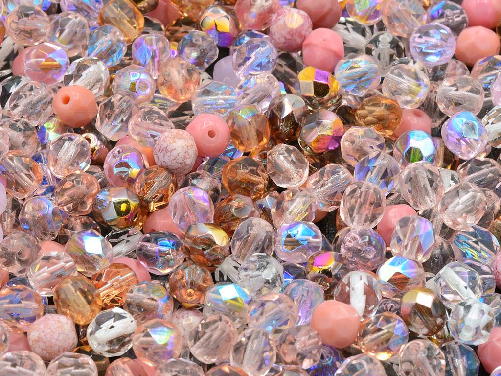 Pressed Beads, Mixed Colors Ruzovy (mix-ruzovy), Glass, Czech Republic