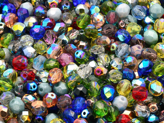 Fire Polished Faceted Beads Round 6 mm, Mixed Colors Coated (), Bohemia Crystal Glass, Czechia 15119001