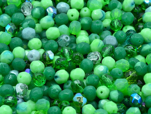 Fire Polished Faceted Beads Round 6 mm, Mixed Colors Green (), Bohemia Crystal Glass, Czechia 15119001