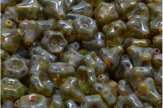 フラワーベルビーズ、アクアステインストロング（60030-86805）、ガラス、チェコ共和国