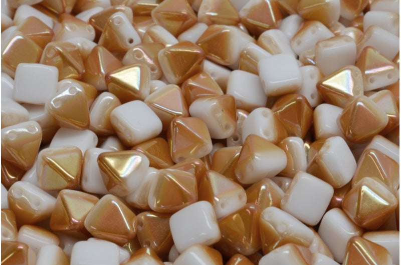 Pyramid Stud Beads, White Apricot Coatings (02010-29121), Glass, Czech Republic