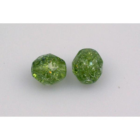 Fire Polished Faceted Beads Round 8 mm, Transparent Green Cracked (50230-85500), Bohemia Crystal Glass, Czechia 15119001
