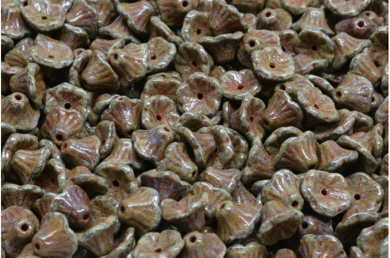 钟花杯珠，不透明棕色染色强 (13600-86805)，玻璃，捷克共和国