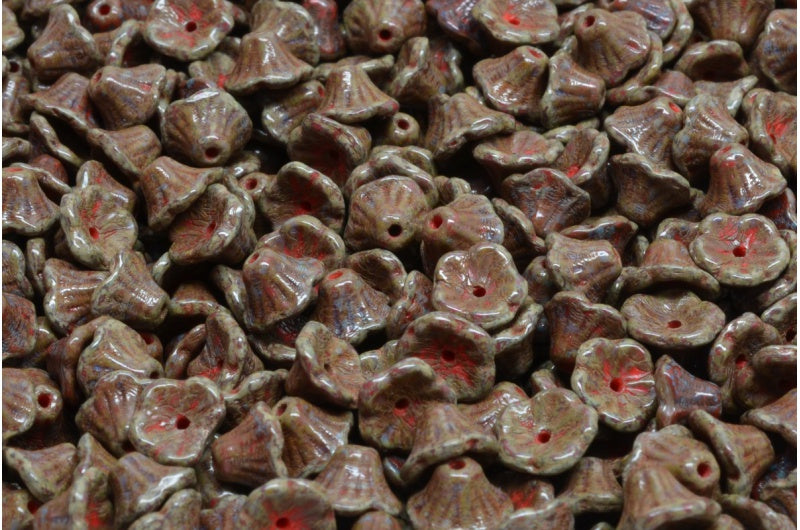 Bell Flower Cup Beads, Red Stain Strong (93180-86805), Glass, Czech Republic
