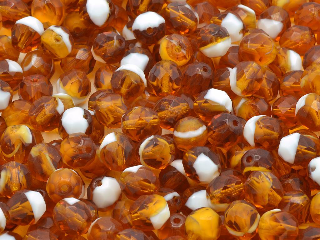 Fire Polished Faceted Beads Round 8 mm, Mixed Colors Brown White (), Bohemia Crystal Glass, Czechia 15119001