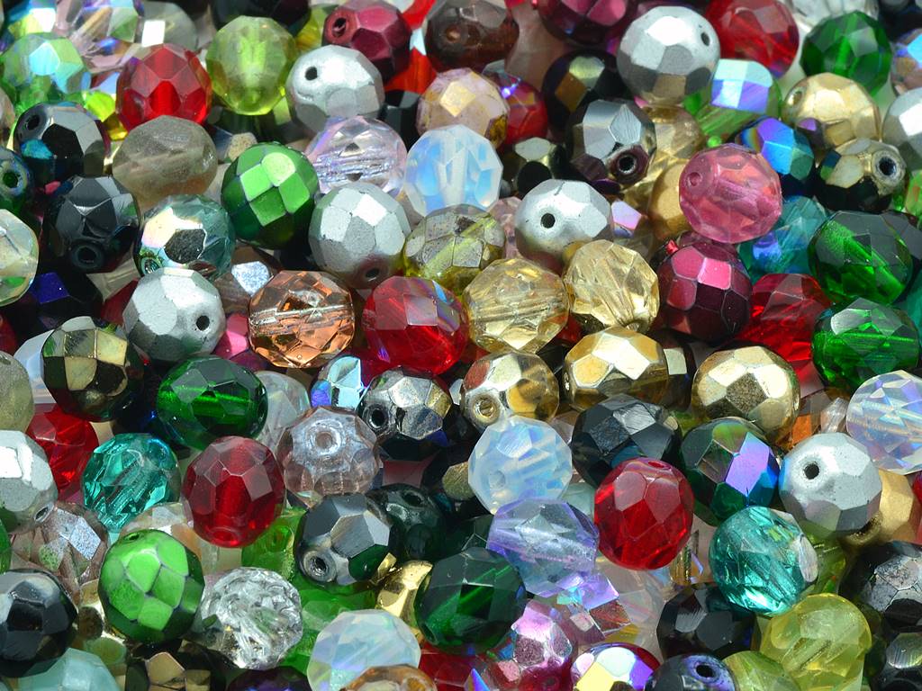 Fire Polished Faceted Beads Round 8 mm, Mixed Colors Coated (), Bohemia Crystal Glass, Czechia 15119001