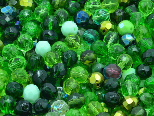 Fire Polished Faceted Beads Round 8 mm, Mixed Colors Green (), Bohemia Crystal Glass, Czechia 15119001