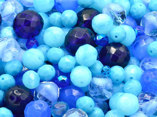 Fire Polished Faceted Beads Round Mix, Aqua (), Bohemia Crystal Glass, Czechia 15119001