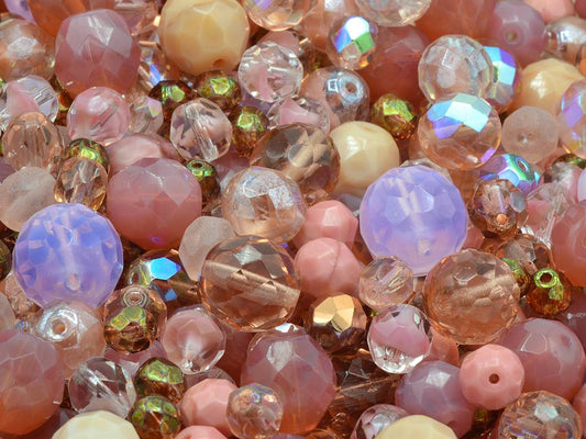 Fire Polished Faceted Beads Round Mix, Pink (), Bohemia Crystal Glass, Czechia 15119001