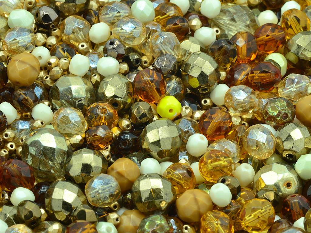Fire Polished Faceted Beads Round Mix, Gold (), Bohemia Crystal Glass, Czechia 15119001