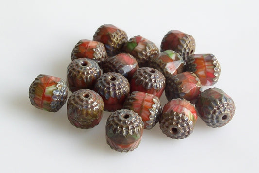 Fire Polished Faceted Beads Cathedral 10 mm, Mixed Colors BrownTravertin (), Bohemia Crystal Glass, Czechia 15119104