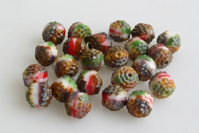 Fire Polished Faceted Beads Cathedral 8 mm, Mixed Colors Travertin (), Bohemia Crystal Glass, Czechia 15119104