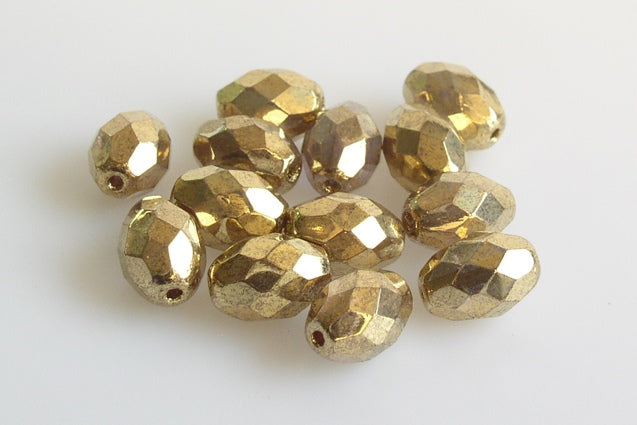 Fire Polished Faceted Beads Olives 11 x 8 mm, Black Brass (23980-90215), Bohemia Crystal Glass, Czechia 15129001