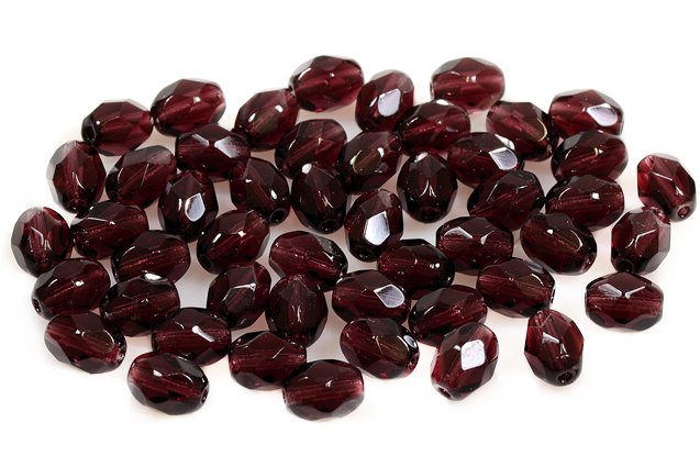 Fire Polished Faceted Beads Olives 7 x 5 mm, Transparent Amethyst (20080), Bohemia Crystal Glass, Czechia 15129001