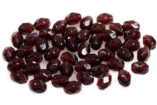 Fire Polished Faceted Beads Olives 7 x 5 mm, Transparent Amethyst (20080), Bohemia Crystal Glass, Czechia 15129001