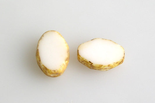 Fire Polished Faceted & Table Cut Beads Oval 11 x 8 mm, Chalk White Travertin (3000-86800), Bohemia Crystal Glass, Czechia 15129110