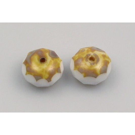 Fire Polished Faceted Beads Rondelle 14 mm, Chalk White Travertin (3000-86800), Bohemia Crystal Glass, Czechia 15135001