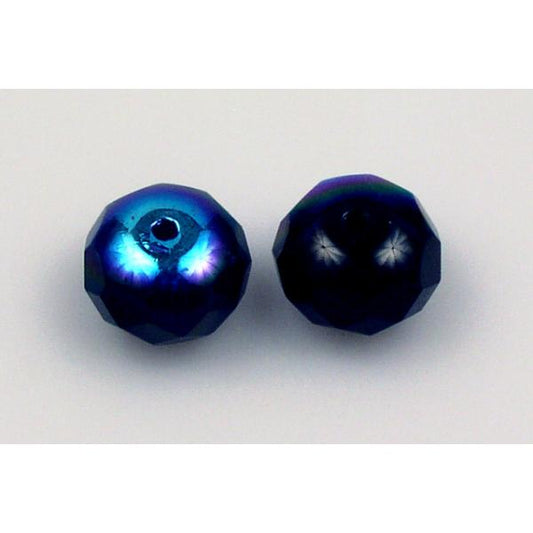 Fire Polished Faceted Beads Rondelle 14 mm, Black Ab (23980-28701), Bohemia Crystal Glass, Czechia 15135001