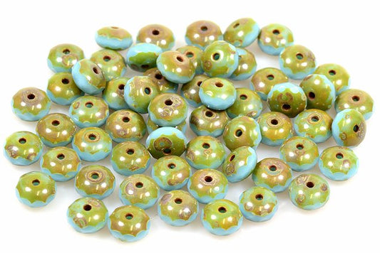 Fire Polished Faceted Beads Rondelle 7 mm, Blue Travertin (63020-86800), Bohemia Crystal Glass, Czechia 15135001