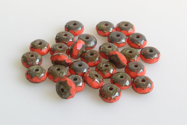 Fire Polished Faceted Beads Rondelle 7 mm, Red Travertin (93400-86800), Bohemia Crystal Glass, Czechia 15135001