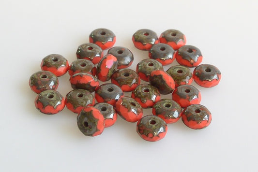 Fire Polished Faceted Beads Rondelle 7 mm, Red Travertin (93400-86800), Bohemia Crystal Glass, Czechia 15135001