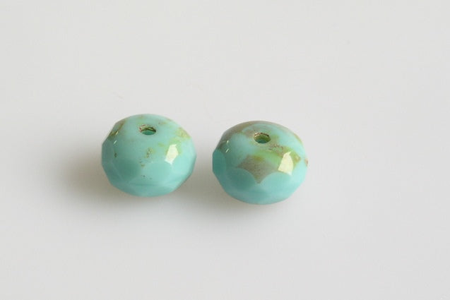 Fire Polished Faceted Beads Rondelle 9 mm, Turquoise Travertin (63130-86800), Bohemia Crystal Glass, Czechia 15135001