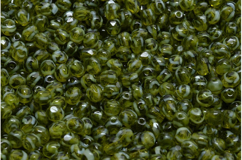 Fire Polish Faceted Beads 4mm, Olive Green (06508), Glass, Czech Republic