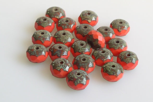 Fire Polished Faceted Beads Rondelle 9 mm, Red Travertin (93400-86800), Bohemia Crystal Glass, Czechia 15135001