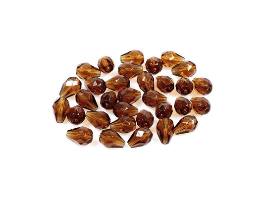 Fire Polished Faceted Beads Pear Transparent Brown Glass Czech Republic