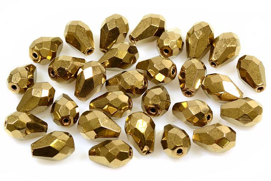 Fire Polished Faceted Beads Pear 10 x 7 mm, Black Brass (23980-90215)