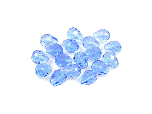 Fire Polished Faceted Beads Pear Transparent Blue Glass Czech Republic