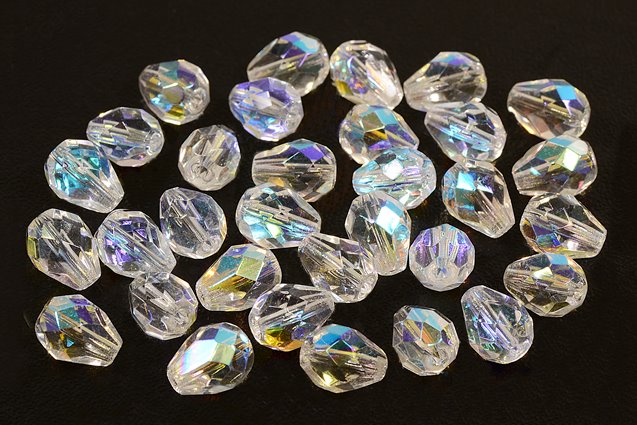 Fire Polished Faceted Beads Pear 9 x 7 mm, Crystal Ab (30-28701), Bohemia Crystal Glass, Czechia 15155001