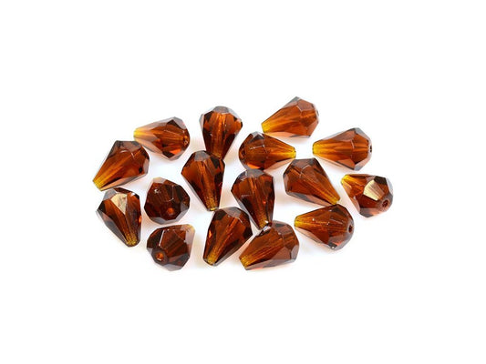 Fire Polished Faceted Beads Pear Drop Transparent Brown Glass Czech Republic